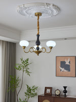 Elaris Modern Glass and Wood Chandelier with Brass Accents for Dining Room and Living Room