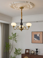 Elaris Modern Glass and Wood Chandelier with Brass Accents for Dining Room and Living Room