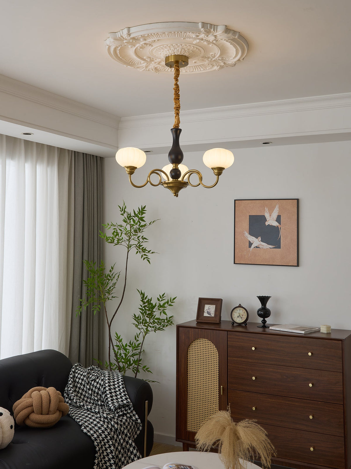 Elaris Modern Glass and Wood Chandelier with Brass Accents for Dining Room and Living Room