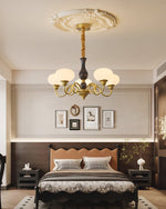 Elaris Modern Glass and Wood Chandelier with Brass Accents for Dining Room and Living Room