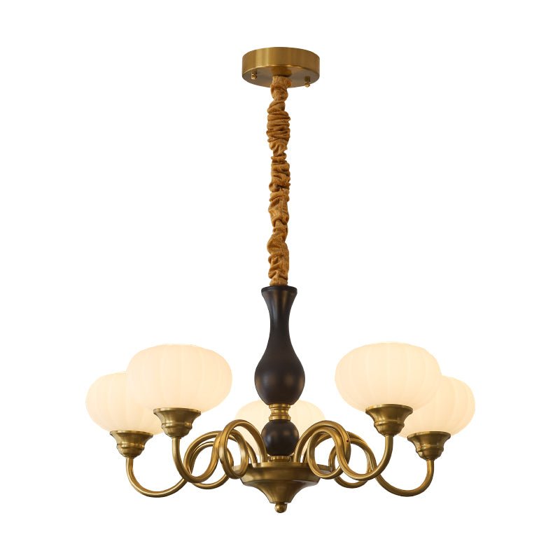 Elaris Modern Glass and Wood Chandelier with Brass Accents for Dining Room and Living Room