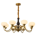 Elaris Modern Glass and Wood Chandelier with Brass Accents for Dining Room and Living Room