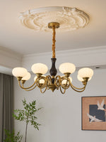 Elaris Modern Glass and Wood Chandelier with Brass Accents for Dining Room and Living Room