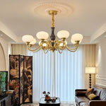 Elaris Modern Glass and Wood Chandelier with Brass Accents for Dining Room and Living Room