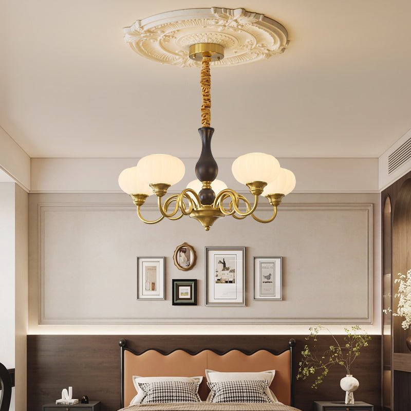 Elaris Modern Glass and Wood Chandelier with Brass Accents for Dining Room and Living Room