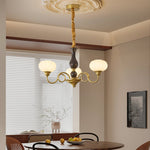 Elaris Modern Glass and Wood Chandelier with Brass Accents for Dining Room and Living Room