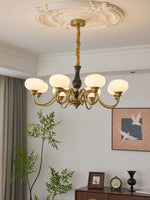 Elaris Modern Glass and Wood Chandelier with Brass Accents for Dining Room and Living Room
