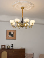 Elaris Modern Glass and Wood Chandelier with Brass Accents for Dining Room and Living Room