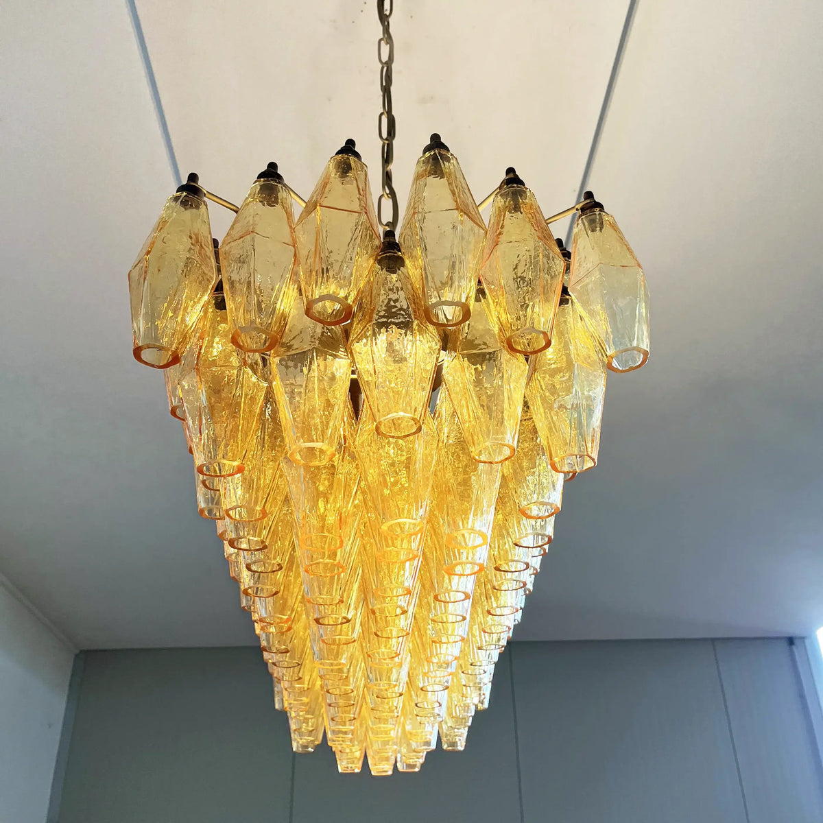 Elegant Amber Murano Poliedri Glass Chandelier