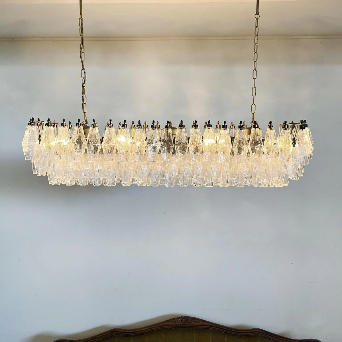 Elegant Transparent Murano Poliedri Glass Chandelier