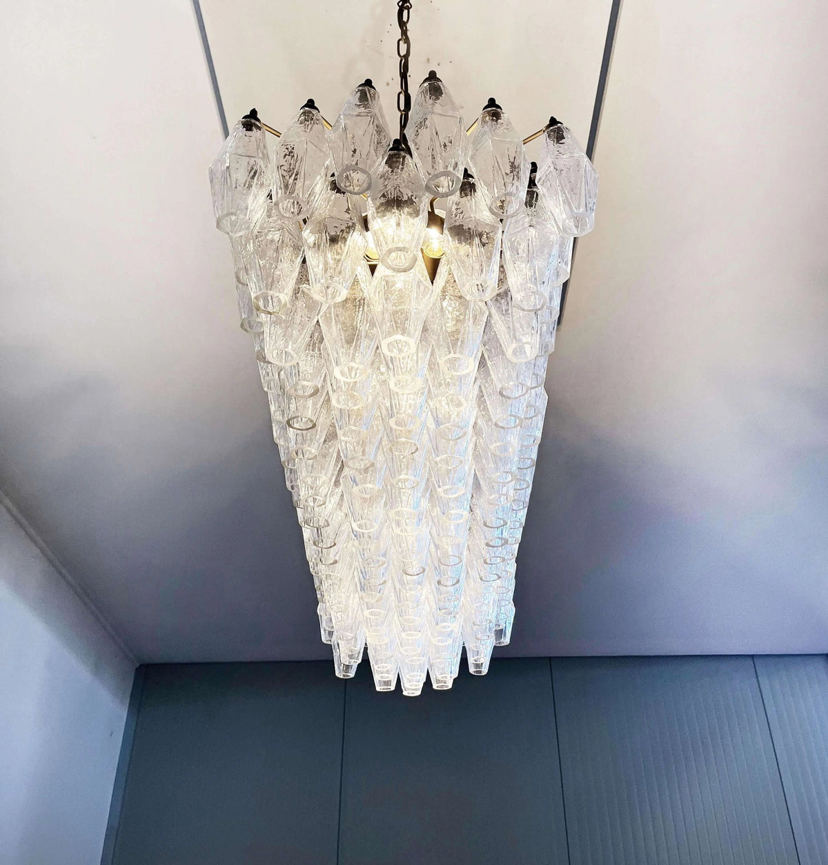 Elegant Transparent Murano Poliedri Glass Chandelier