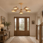 Elementa Travertine Chandelier — Modern Wood & Stone Pendant Light