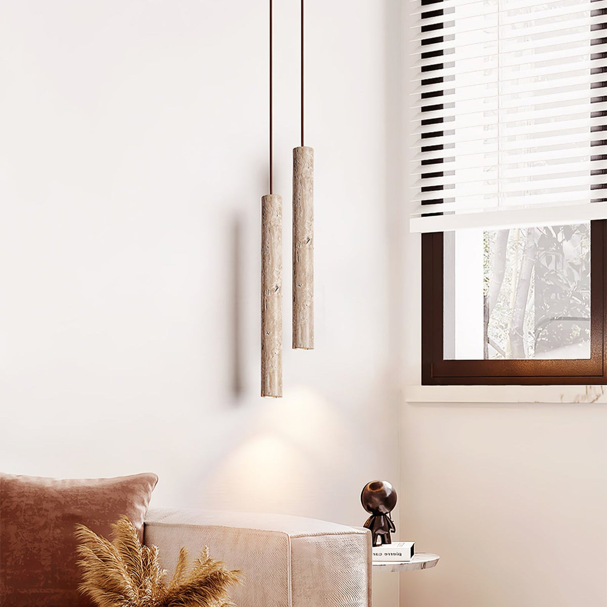 Elian Pendant Light in Yellow Travertine | Modern Minimalist Hanging Lamp