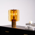 Aurelia Amber Glass Table Lamp with Brass Base for Bedside and Living Room