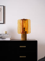 Aurelia Amber Glass Table Lamp with Brass Base for Bedside and Living Room