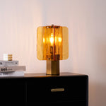 Aurelia Amber Glass Table Lamp with Brass Base for Bedside and Living Room