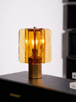 Aurelia Amber Glass Table Lamp with Brass Base for Bedside and Living Room