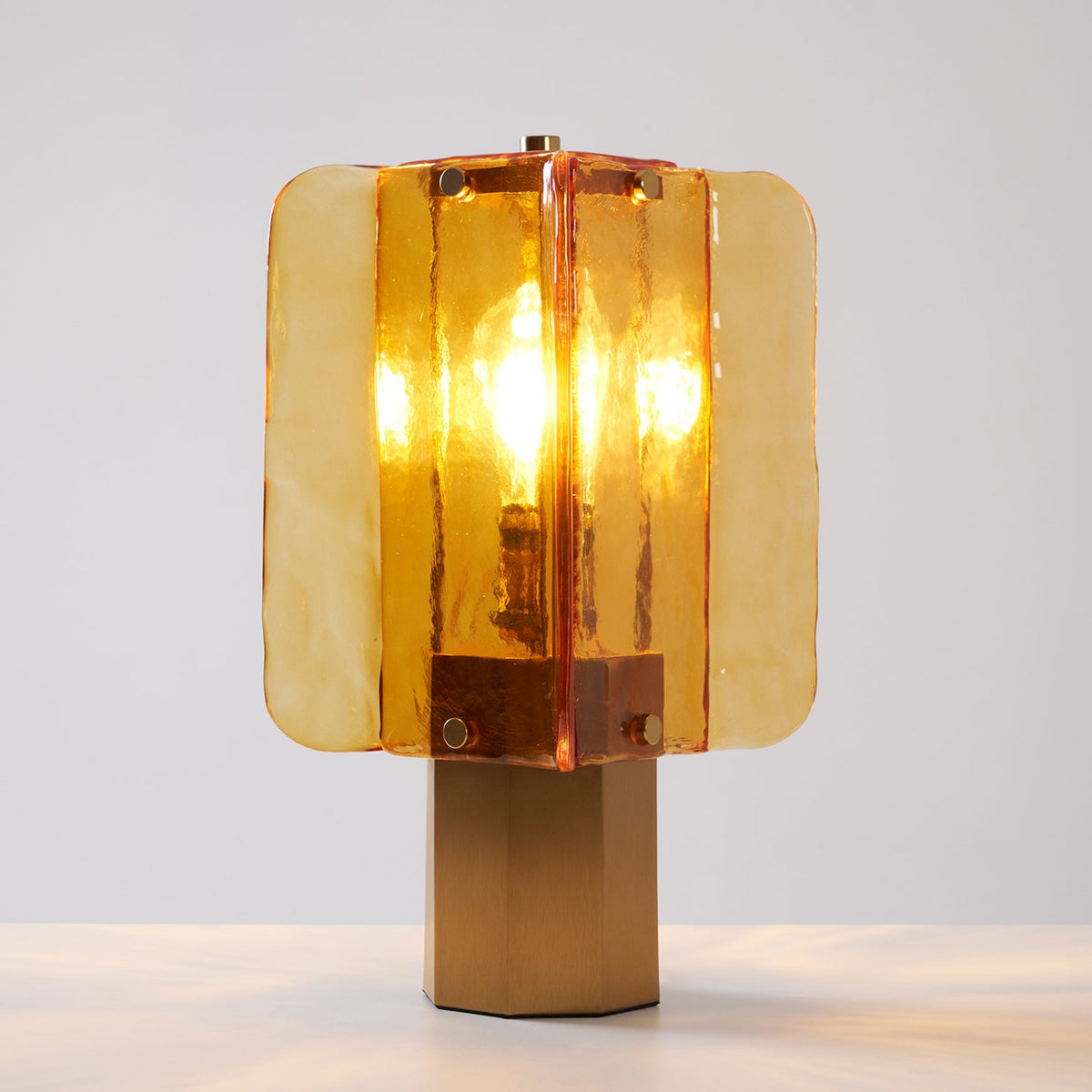 Aurelia Amber Glass Table Lamp with Brass Base for Bedside and Living Room