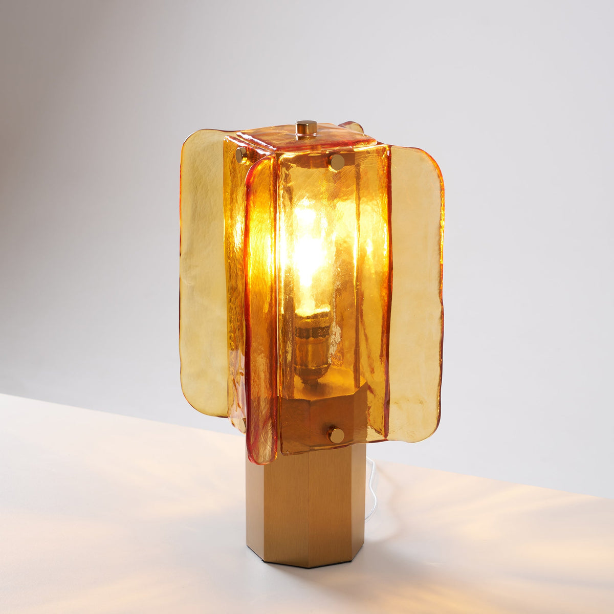 Aurelia Amber Glass Table Lamp with Brass Base for Bedside and Living Room