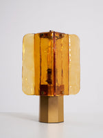 Aurelia Amber Glass Table Lamp with Brass Base for Bedside and Living Room