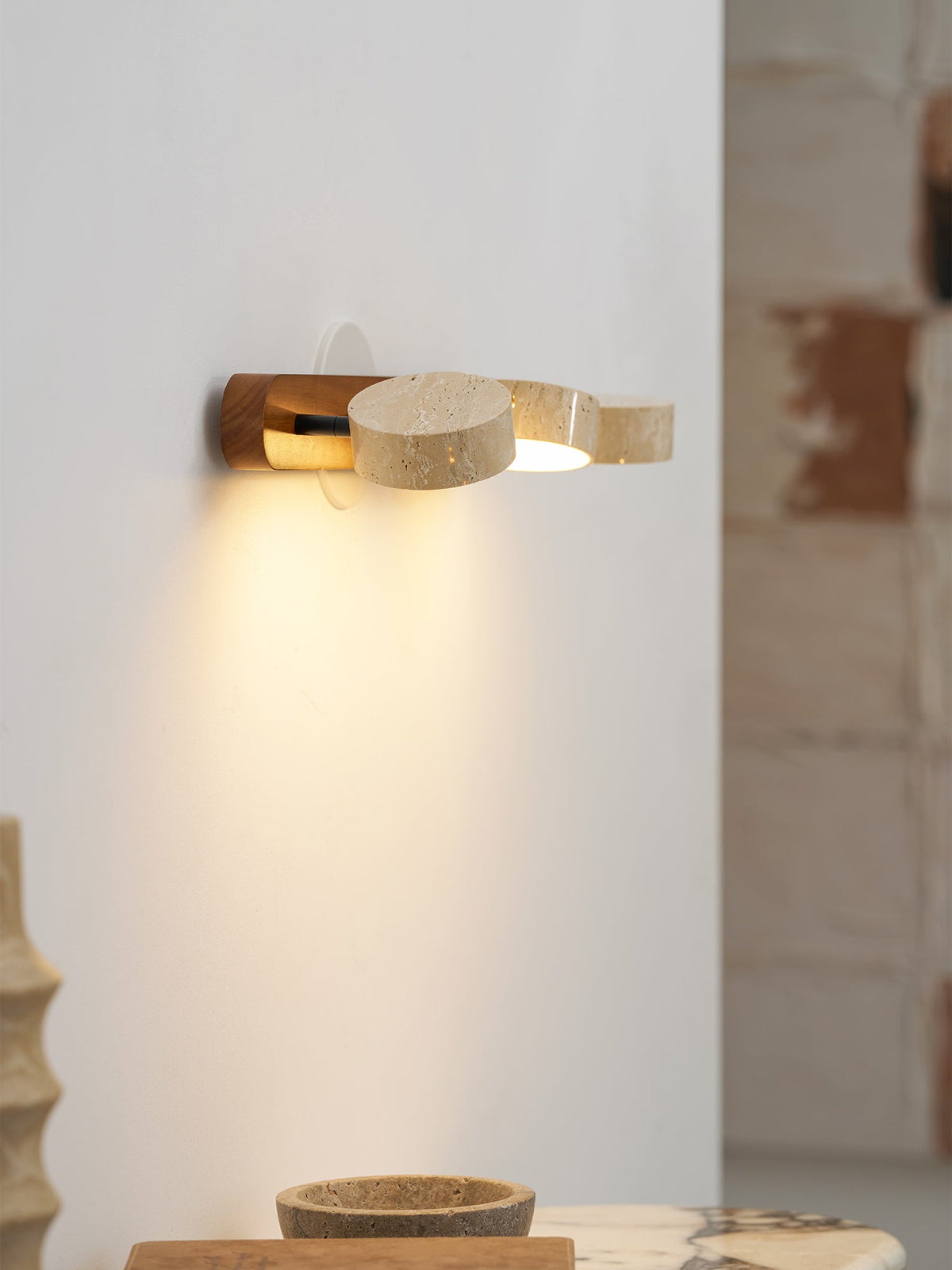 Travertine Duo Wall Sconce — Natural Stone LED Wall Light