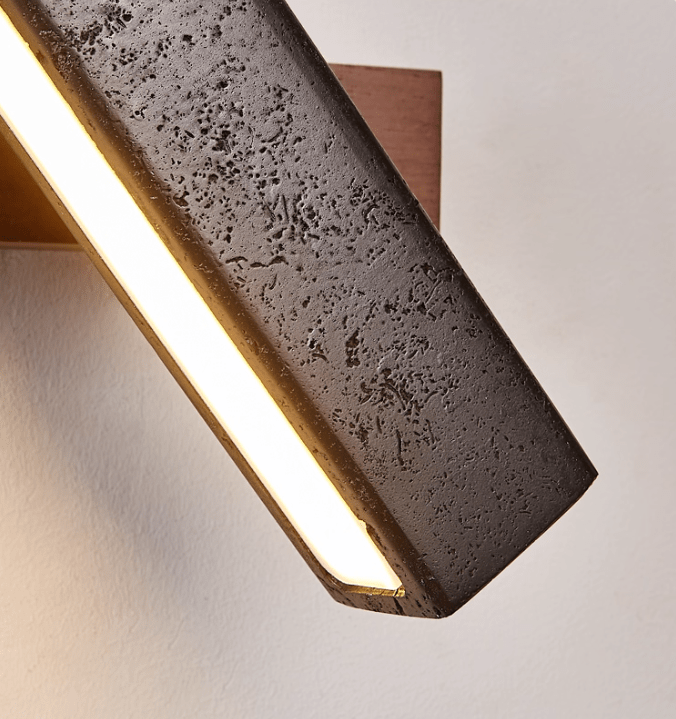 Elias Wall Sconce in Black Travertine and Walnut Wood