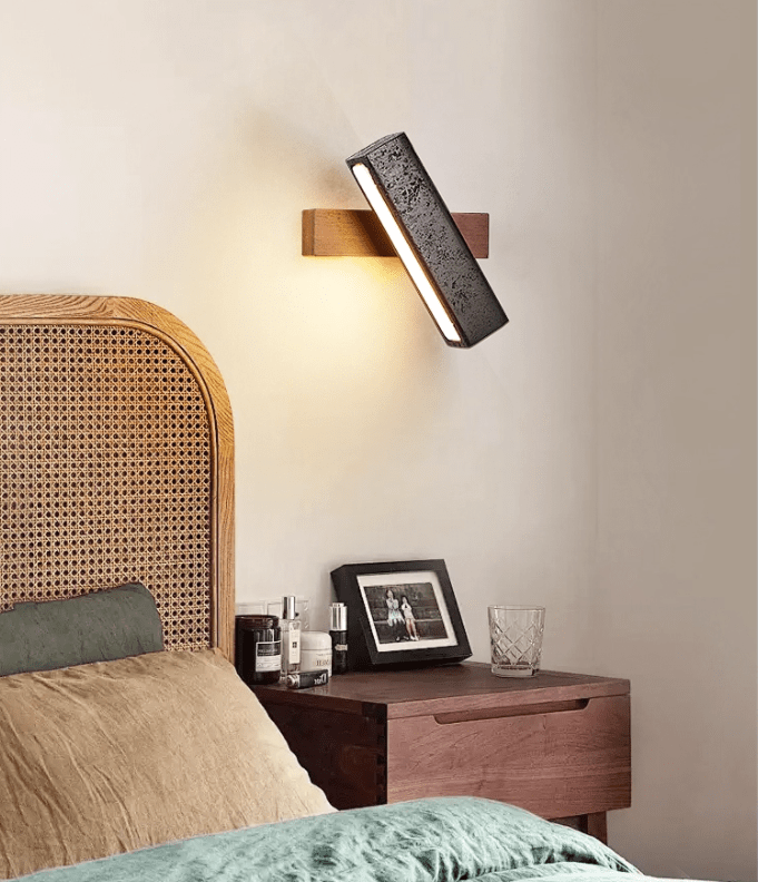 Elias Wall Sconce in Black Travertine and Walnut Wood