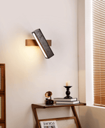 Elias Wall Sconce in Black Travertine and Walnut Wood