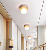 Elira Travertine Flush Mount Ceiling Light with Opal Glass Globe