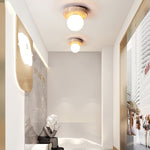 Elira Travertine Flush Mount Ceiling Light with Opal Glass Globe