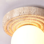 Elira Travertine Flush Mount Ceiling Light with Opal Glass Globe