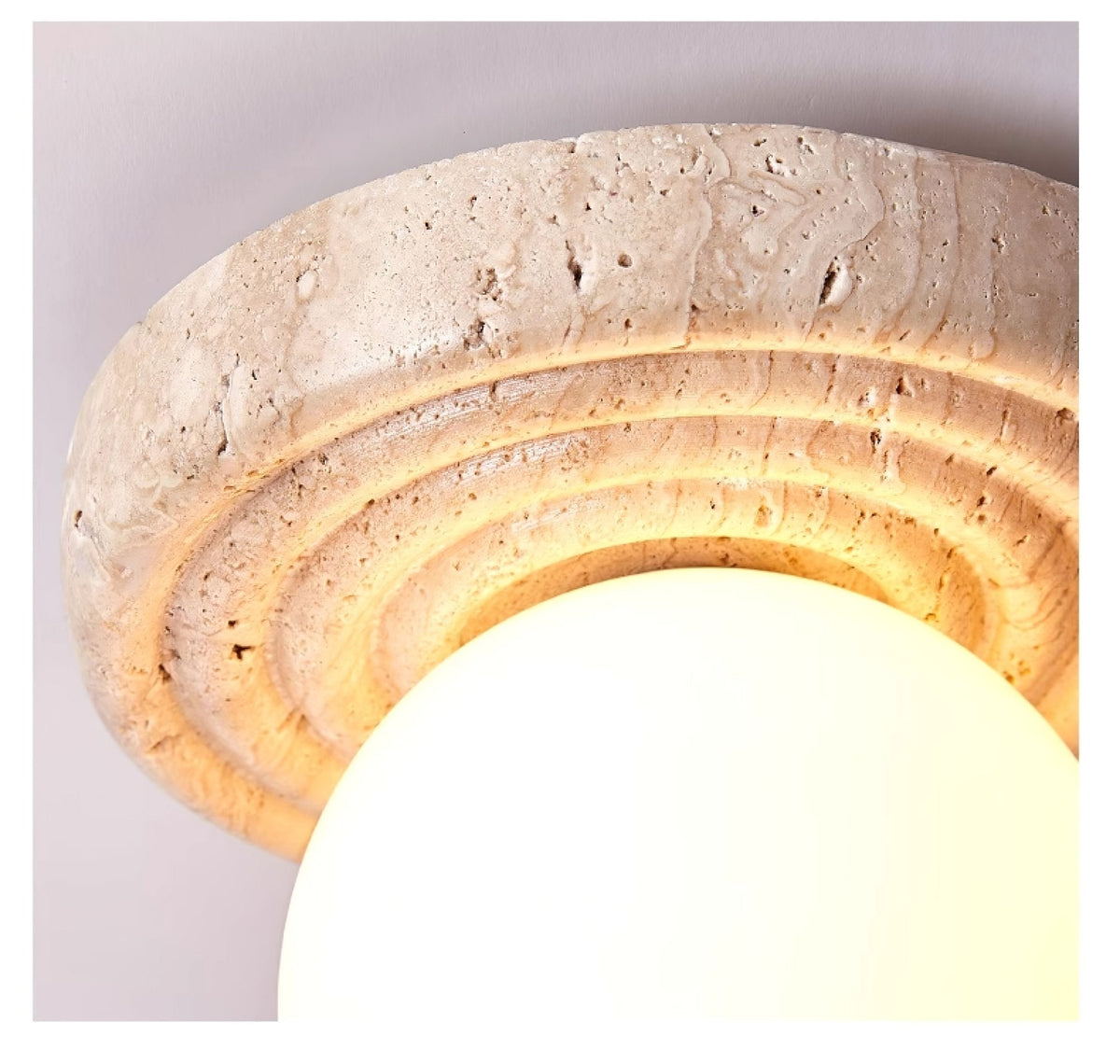 Elira Travertine Flush Mount Ceiling Light with Opal Glass Globe