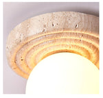 Elira Travertine Flush Mount Ceiling Light with Opal Glass Globe