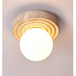 Elira Travertine Flush Mount Ceiling Light with Opal Glass Globe