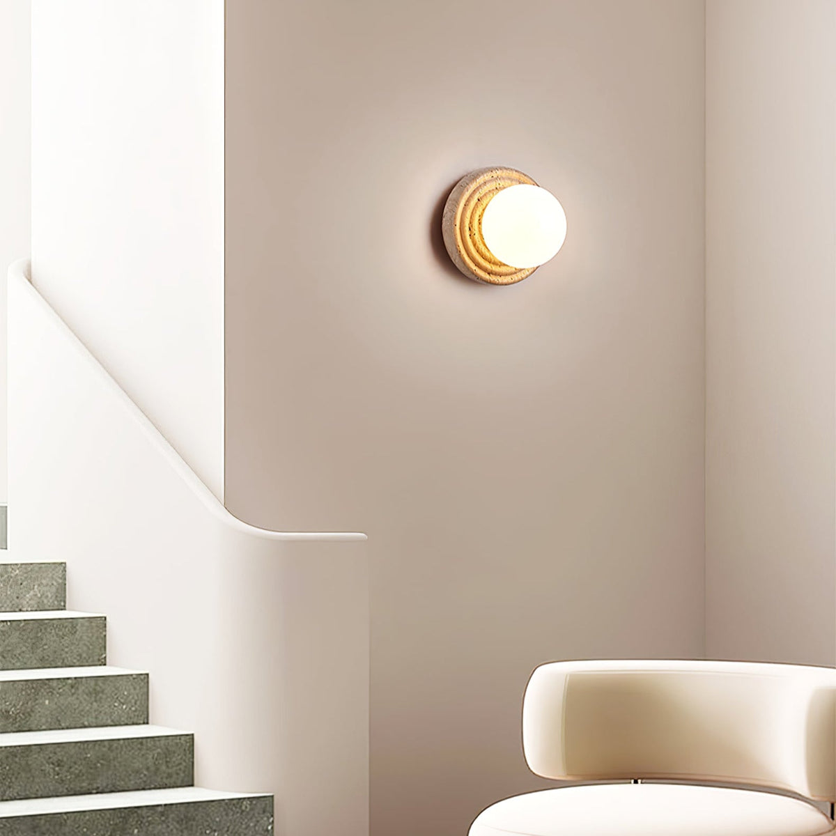 Elira Wall Sconce in Yellow Travertine with Opal Glass Shade