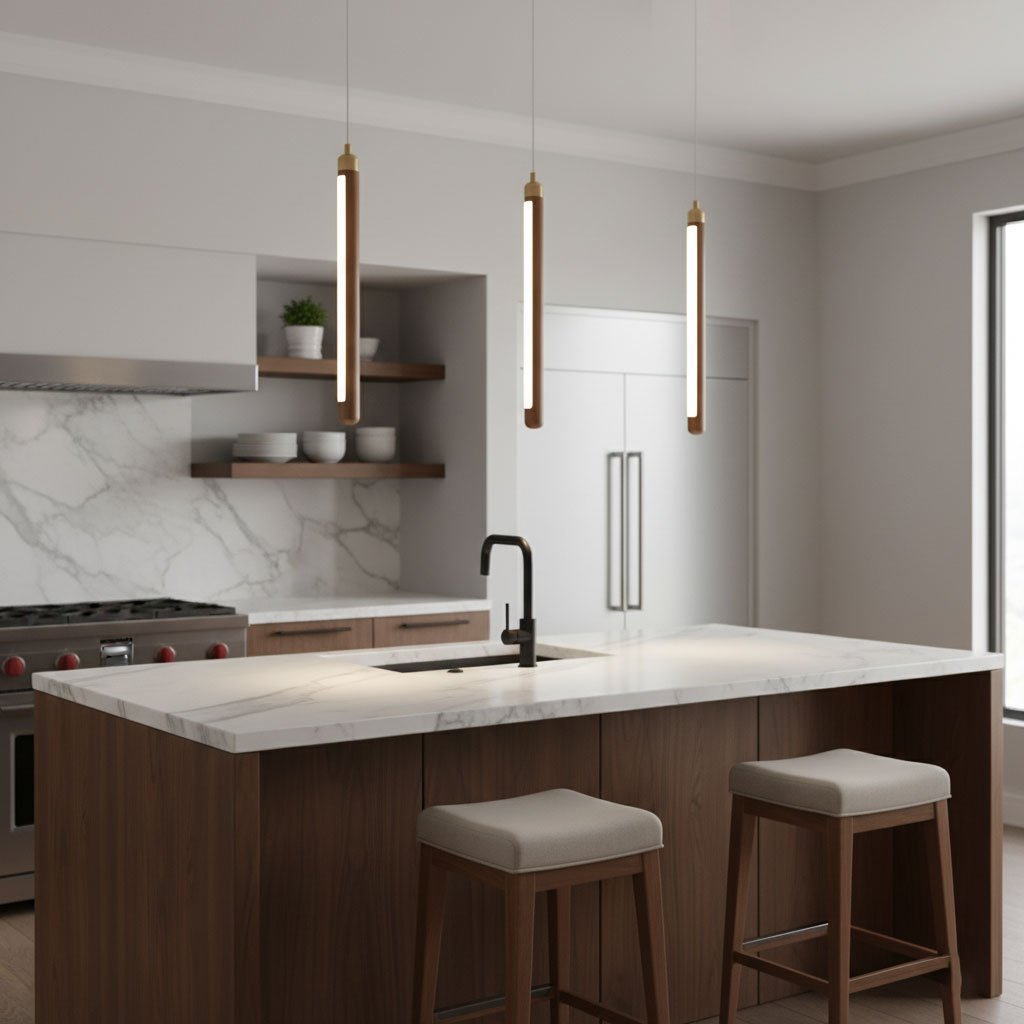 Elksdut Modern Walnut Wood LED Pendant Light for Kitchen Island and Dining Room
