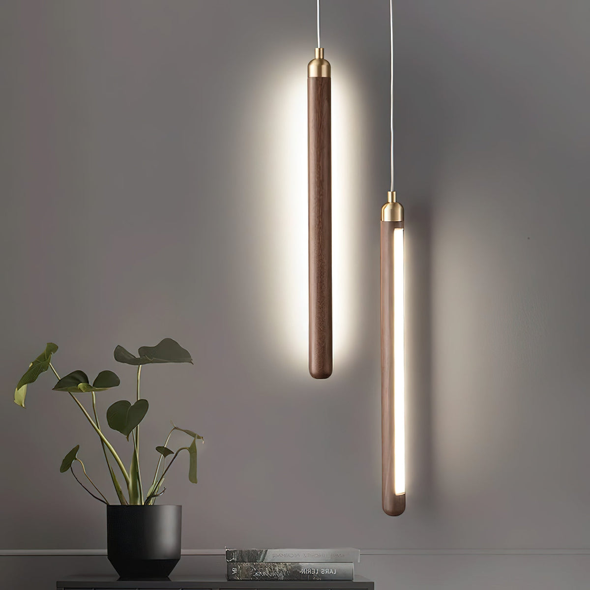 Elksdut Modern Walnut Wood LED Pendant Light for Kitchen Island and Dining Room