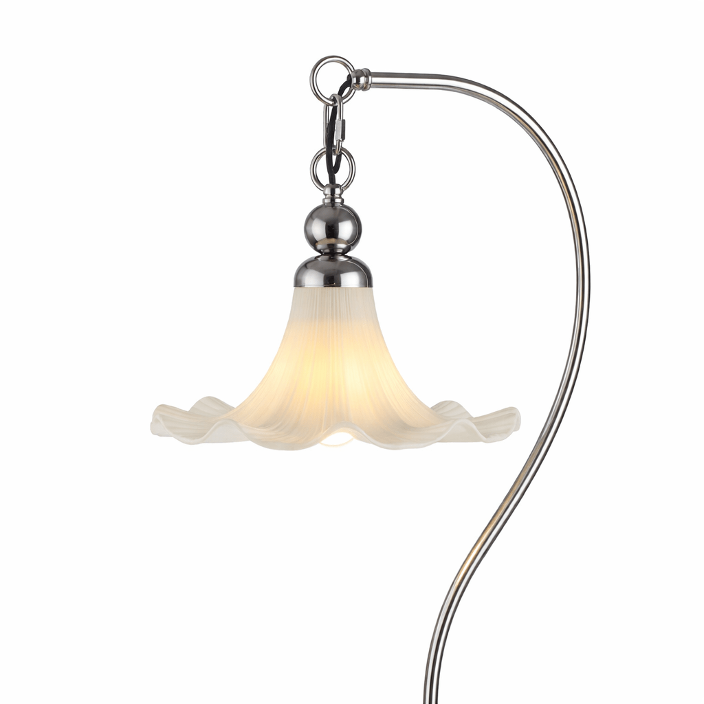 Eloria Arc Floor Lamp – Modern Curved Metal Frame with Scalloped Glass Shade