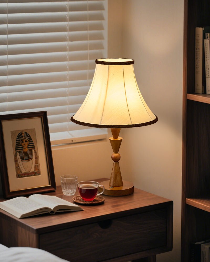 Elowen Bloom Embroidered Table Lamp with Walnut Base