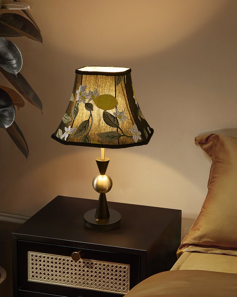 Elowen Bloom Embroidered Table Lamp with Walnut Base