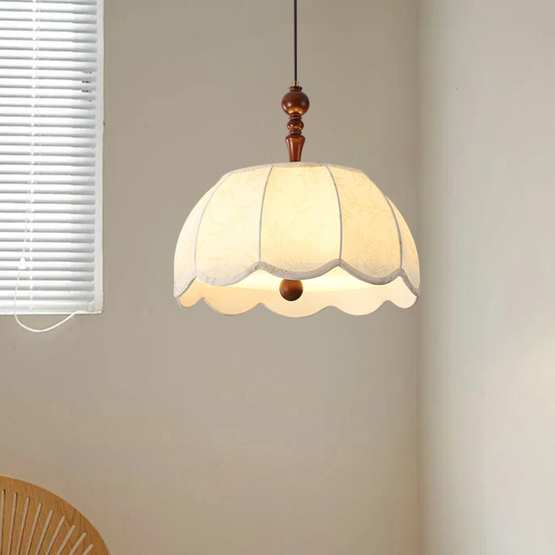Elowen Blossom Lantern Pendant Light – Fabric Shade with Wood Accents