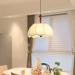Elowen Blossom Lantern Pendant Light – Fabric Shade with Wood Accents