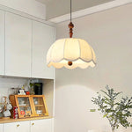 Elowen Blossom Lantern Pendant Light – Fabric Shade with Wood Accents