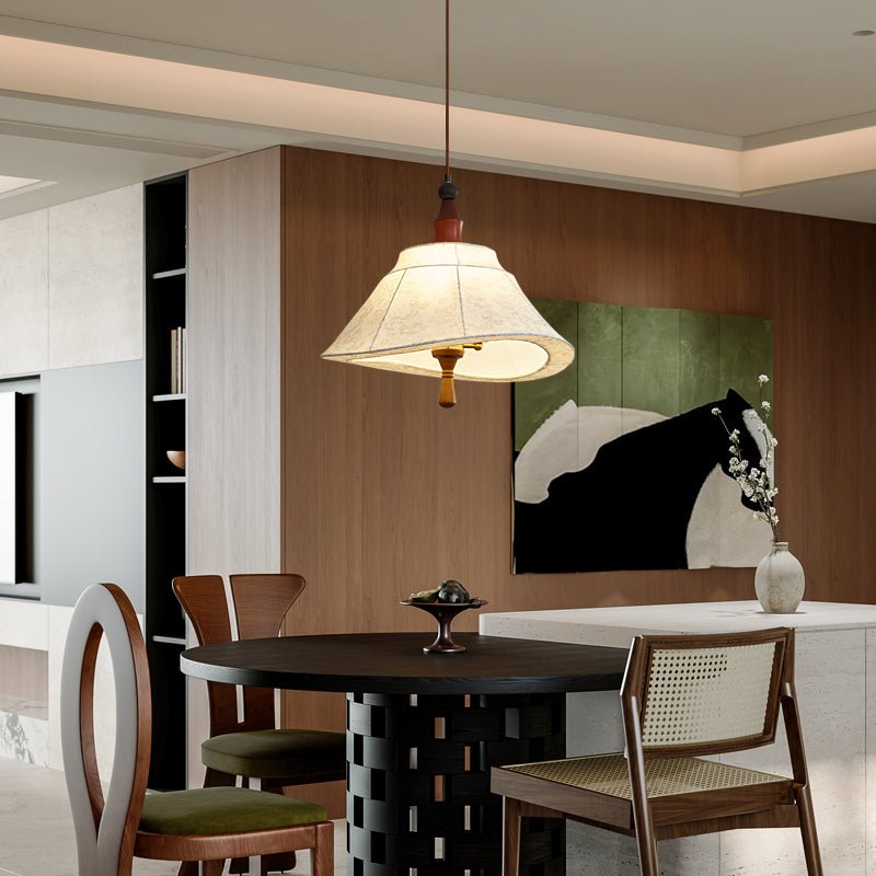 Elowen Tapered Pendant Light – Modern Fabric Shade, Walnut Accent