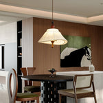 Elowen Tapered Pendant Light – Modern Fabric Shade, Walnut Accent