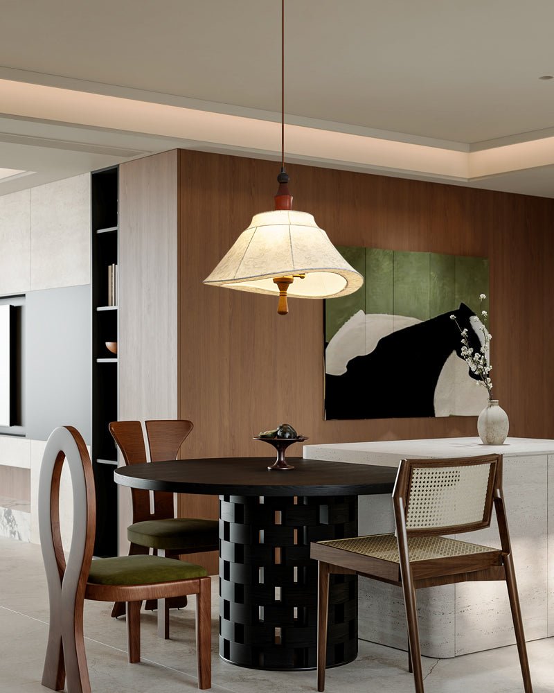 Elowen Tapered Pendant Light – Modern Fabric Shade, Walnut Accent