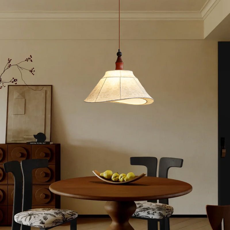 Elowen Tapered Pendant Light – Modern Fabric Shade, Walnut Accent
