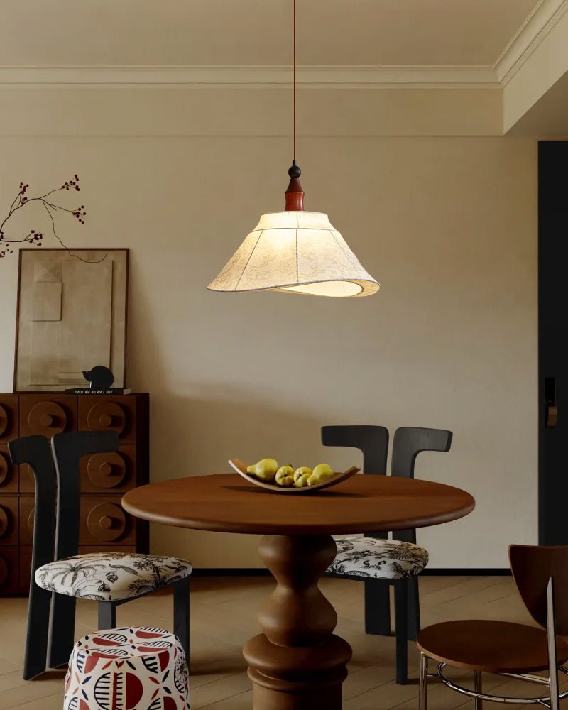 Elowen Tapered Pendant Light – Modern Fabric Shade, Walnut Accent