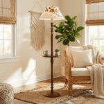 Elowen Bloom Side Floor Lamp with Walnut Table and Floral Shade