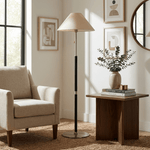 Elowen Classic Floor Lamp – Modern Wood & Fabric Standing Light for Living Room